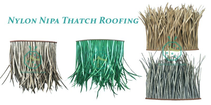 Nylon thatched roof covering for tiki hut building