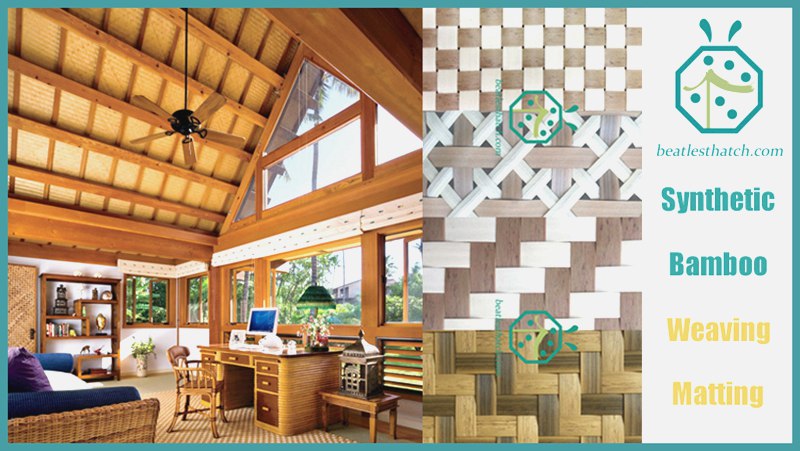 Woven bamboo ceiling lining designs for Texas villa home cottage and bungalow