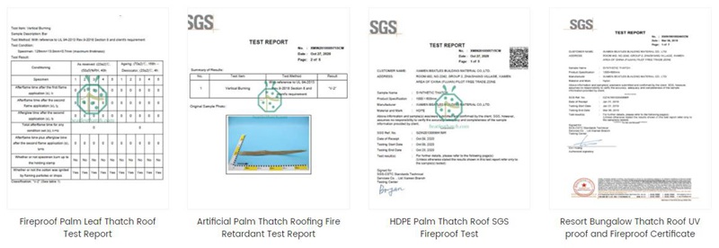Fire Resistant Test Report for Artificial Patio Thatch Roof