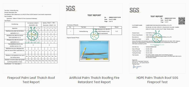 SGS Fireproof Test Report For Synthetic Thatch Products