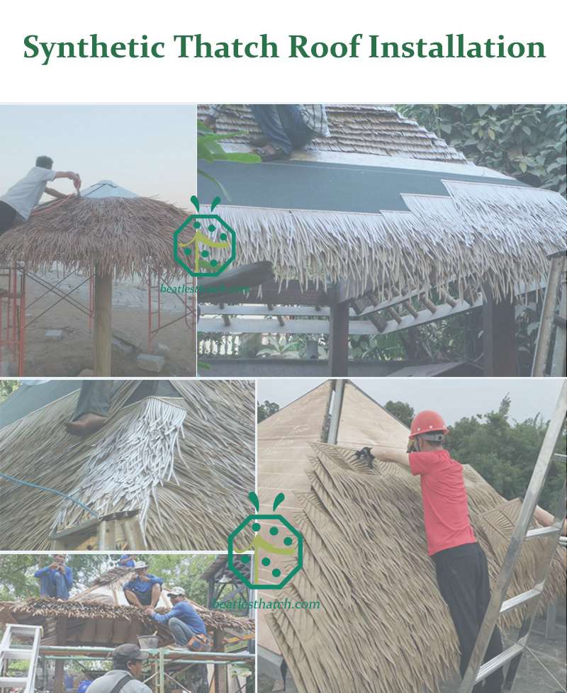Synthetic thatch roof installation for beach inn cottage