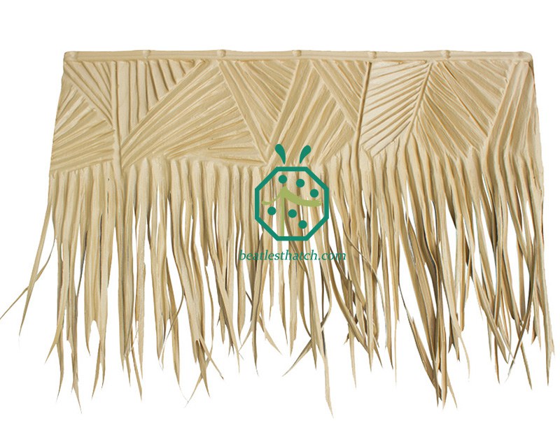 Synthetic viva palm thatch roof panels for palapa, tiki hut, bali restaurant roof construction
