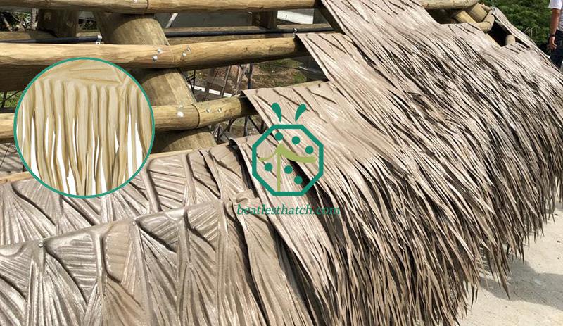 Long lifespan synthetic coconut tree thatch roof panels for wooden sunshade roof covering