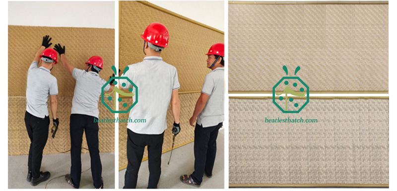 Installation of plastic rattan weave wall and ceiling panel