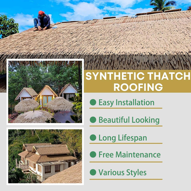 Synthetic thatch roof installation on Cabana