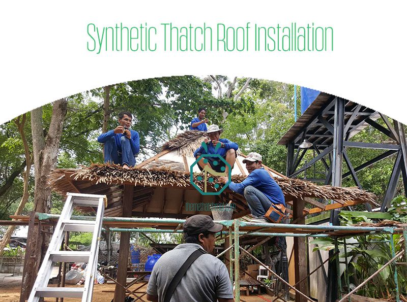Installation of synthetic thatch roof covering
