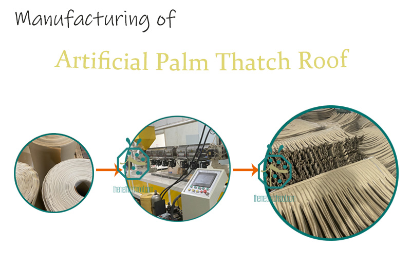 Production and packing of artificial palm leaf roof