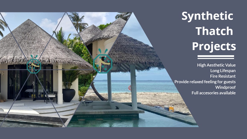 perfectly natural looking artificial thatched roof structures