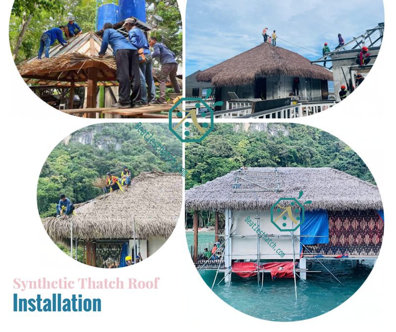 Artificial Cajan Thatch Roof Installation