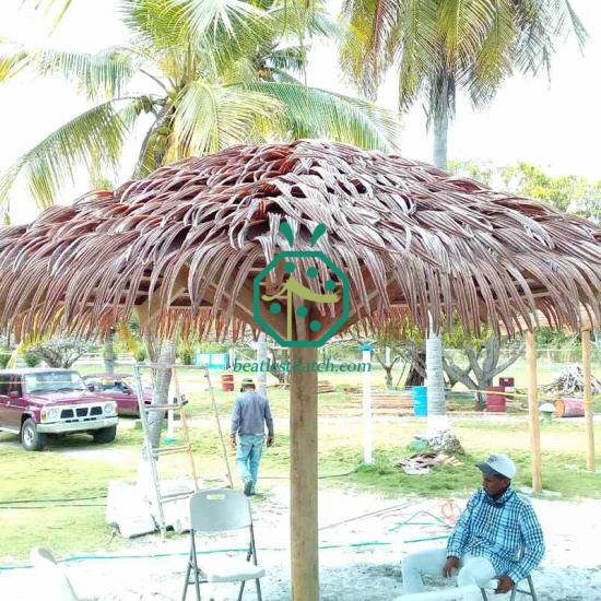 Windproof UV proof Artificial Thatch Roof Material Supplier For Jamaica Resort Hotel Palapa Roof Construction