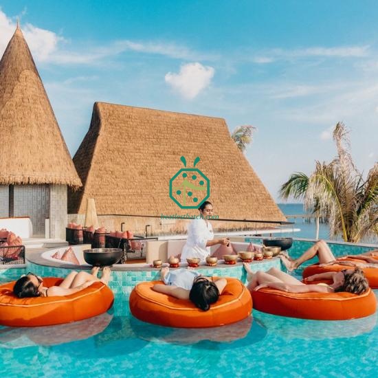 Hotel Villa Thatch Roof Renovation by Fire Resistant Synthetic Cadjad Thatch Roof Tiles