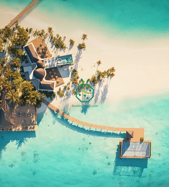 ديكور سقف من القش على طراز كادجان لجناح الاستقبال في جزر المالديف